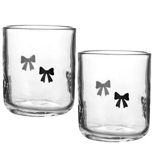 Skylety 2 Pack Coquette Black Bow Icon Juice Glasses 14 oz Cute Glass Cups Aesthetic Stemless Iced Coffee Juic