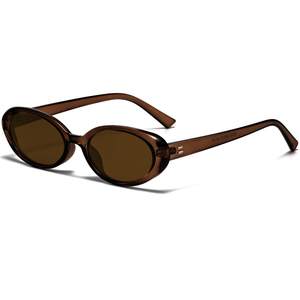 Breaksun Retro Oval Sunglasses for Women Men Fashion Small Oval Sunglasses 90s Vintage Shades A2 Dark Brown/Br