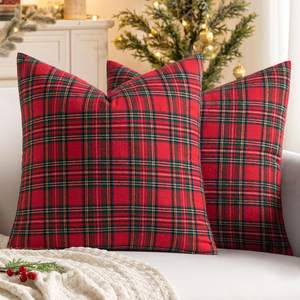MIULEE Christmas Scottish Tartan Plaid Pillow Covers 18x18 Red | Set of 2 Farmhouse Classic Decorative Outdoor