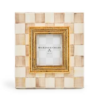 MACKENZIE-CHILDS 2.5x3 Picture Frame, Brown-and-White Mocha Check | Fits 2.5x3 photo, made from enameled steel