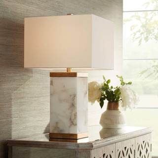 Mindy 24 3/4" High Table Lamp Gold Alabaster Night Light Nightlight White | Modern Metal Gray Bedroom Living R