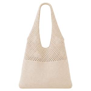 SUOSDEY Crochet Mesh Beach Tote Bag, Knit Summer Vacation Aesthetic Boho Tote Bag for Women B: Beige