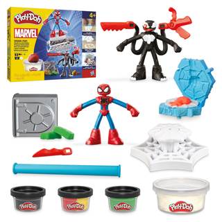 Play-Doh Marvel Spider-Man Launch & Slice Battle Playset with 2 Bendy Action Figures and 7 Accessories, Imagin