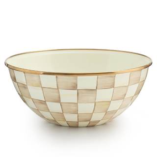 MACKENZIE-CHILDS Everyday Bowl, Large, Brown-and-White Mocha Check | Hand-painted design, made from enameled s