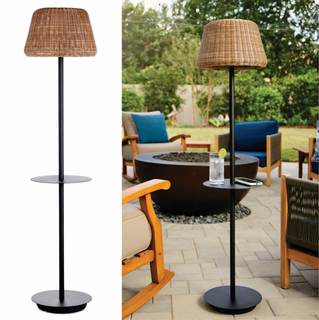 B&R Lighting Solar Outdoor Floor Lamp with Table - Cordless Outdoor Floor Lamp - Patio, Porch, Garden - Rattan