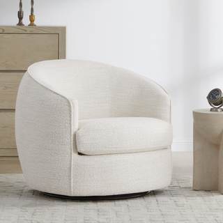 CHITA Barrel Swivel Accent Chair, FSC Wood Frame, Fully Assembled, Cream | Modern Armchair with FSC Certified 