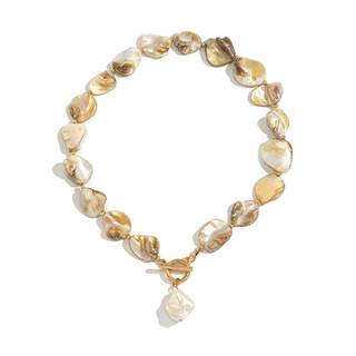 Chunky Shell Necklace for Women Irregular Seashell Beaded Necklaces | Baroque Pearl Pendant Summer Seashell Ne