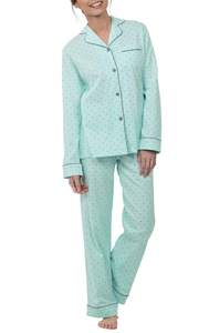 PajamaGram Pajama Set For Women - Pajamas Women Jersey Boyfriend, 100% Cotton Small Mint - Polka Dot