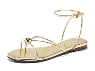 Coutgo Womens Strappy Flat Sandals Open Toe Flip Flops Sandals Ankle Strap Summer Beach Shoes Gold 6