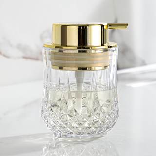 Enra Glass Soap Dispenser with Gold Pump, Lotion Dispenser for Bathroom | Refillable Liquid Soap Bottle with C