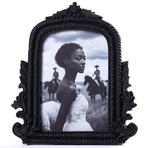 Ornate Black Picture Frame, Vintage Roman Texture, Hand-Crafted Resin Retro Frame with Easel, Hook & Mat, for 