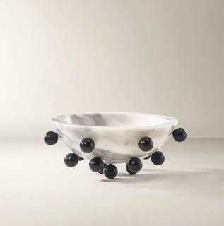Z Gallerie Borra Grey Marble Contemporary Decorative Bowl | Contemporary Centerpiece, Entryway Catchall, Black