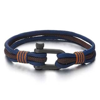 COOLSTEELANDBEYOND Men Women Steel Screw Anchor Shackle Nautical Sailor Rope Wristband Wrap Bracelet