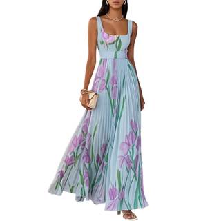 Women's Sleeveless Floral Maxi Dress Deep V Neck Flowy Chiffon Dress Elegant Formal Party Wedding Guest Dresse