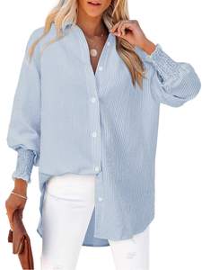 Women's Striped Button Down Shirts Long Sleeve Smocked Cuffed Oversized Boyfriend…