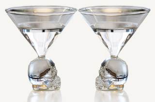 Mazeology Crystal Skull Martini Champagne Glass, Gothic Style, Handmade Barware, 4 oz, Set of 2