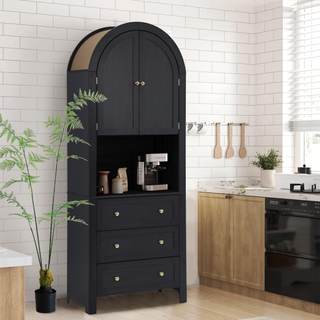 Bifins 71” Tall Arched Storage Cabinet with Drawer,Farmhouse Black Arched Bookcase with Door,Freestanding Arch