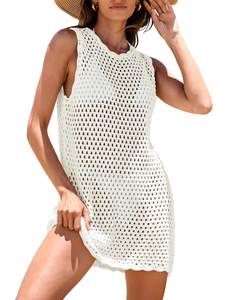 ANRABESS Womens Swimsuit Cover Up Sleeveless Knit 2026 Summer Outfits Swimwear Bathing Suit Coverup Crochet Be
