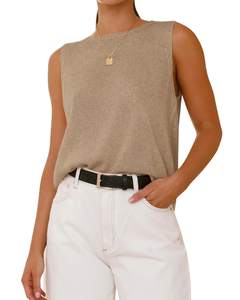 BTFBM Sleeveless Sweater Tops for Women Casual | Crew Neck Lightweight Ribbed Tank Top,Loose Summer Outfits,Bu