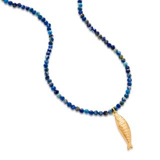 Boho Fish Necklace for Women - Blue Natural Stone Fish Pendant Necklace, Bohemian Beach Jewelry Colourful Jewe