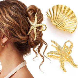 Fashey Seashell Hair Claw Clips Gold Metal Hair Clip Starfish Claw Clip Hair Accessories for Women and Girls (
