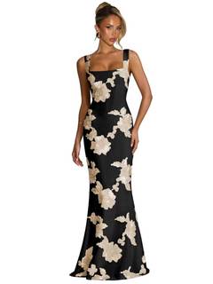 Floral Lace Embroidery Bridesmaid Dresses for Women Long Mermaid Square Neck Formal Prom Dress Black Champagne
