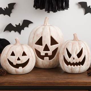 Vicenpal 3 Pcs Resin Halloween Pumpkin Decorations Light up Pumpkin Lantern Vintage LED Terracotta Halloween L