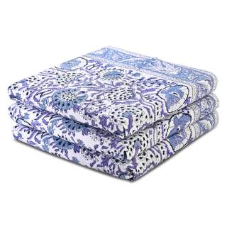 CPC Indigo Blue Hand Block Print Waffle Kitchen Towel Set of 3-16 x 28 Inch Ultra Absorbent Quick Dry Cotton D