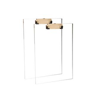 Clear Acrylic Clipboard with Gold Clip, Set 2-Pieces, Fits 9x12 inch - Letter Size Standard, Office, School an