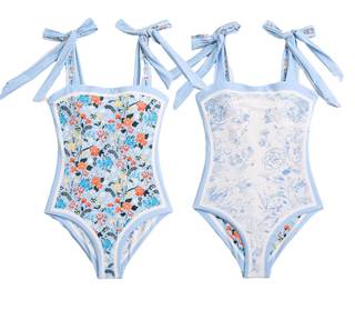 ASHER FASHION Women's One Piece Swimsuit -Bathing Suit for Women Tummy Control Reversible Bustier Floral Print