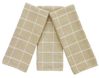Serafina Home Beige White Kitchen Towels: 100% Cotton Soft Absorbent Checkered Terry Loop, Set of 3 Multipurpo