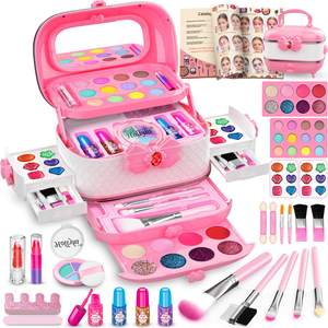 Hollyhi 58 Pcs Kids Makeup Toys Kit for Girls, Real Washable Make Up Set | Safety Material Certificates, Non-T