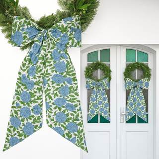 HunnmingRe 2 Pcs Hydrangea Bow Wreath Sash 24 x 16 Inch Christmas Wreath Sash for Front Door Holiday Floral Bu