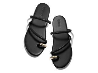 Coutgo Womens Strappy Flat Sandals Square Open Toe Flip Flops Slides Toe Ring Summer Dress Shoes Black 8