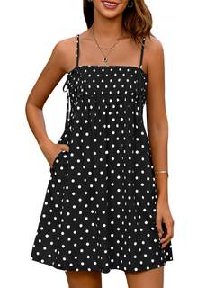 Yousify Polka Dot Dress for Women Spaghetti Strap Dress Babydoll Mini Dress | Short Summer Dress,Polka Dot Max