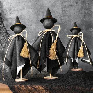 Halloween Witch Decorations Indoor: 3ct Black Witches with Hat Cute Primitive Halloween Decor, Vintage Rustic 