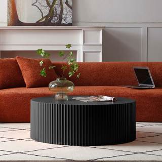 WILLIAMSPACE 35.43" Round Coffee Table, Matte Black Wooden Coffee Table for Living Room, Modern Luxury Side Ta