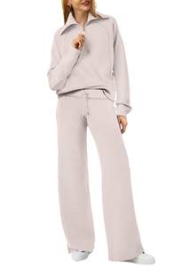 XIEERDUO Lounge Sets For Women 2025 Half Zip Sweatshirt And Wide Leg Sweatpant 2 Piece Outfits Sweatsuit Track