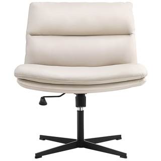 EMIAH Criss Cross Chair No Wheels Armless Desk Chair Comfy, PU Leather | Vanity Chair Mid-Back for Home Comput