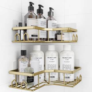 Adhesive Shower Caddy, 2 Pack Corner Bath Organizer, Rustproof Stainless Steel Shower Shelves with Large Capac