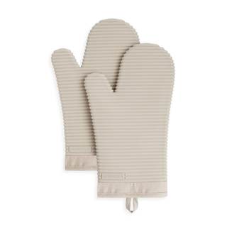 KITCHENAID Ribbed Soft Silicone Oven Mitt 2-Pack Set, 7.5"x13", Milkshake Tan 7.5"x13" Milkshake Tan