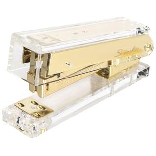Swingline Compact Clear Acrylic Gold Stapler, 20 Sheet Capacity, Half Strip, Transparent Desk Stapler (S700000