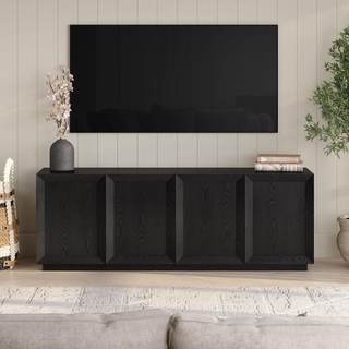 Henn&Hart 68" TV Stand for TVs up to 75", Natural Black | Textured panel doors create a timeless look while co