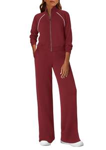 PRETTYGARDEN Women's 2 Piece Outfits Sweatsuits Lounge Sets | Long Sleeve Full Zip Sweatshirts, Wide Leg Pants