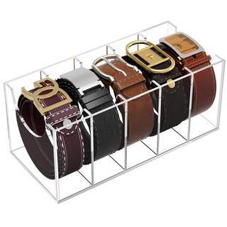NIUBEE Belt Organizer for Closet, Acrylic Belt Box, Belt Storage, 5 Grids | Clear Belt Organizer for Women Men