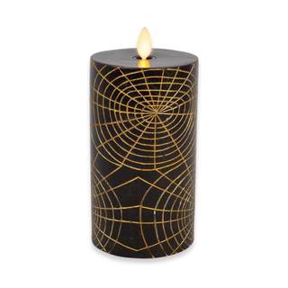 Luminara Spider Flameless LED Candle, Black & Gold 3" x 6.5", Moving Flame Pillar, Battery Operated Timer Real