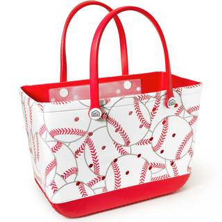 Extra Large Rubber Tote Bag with Protective Zipper Pouch, Rubber Beach Tote Bag with Pocket, Baseball Bag, Nur