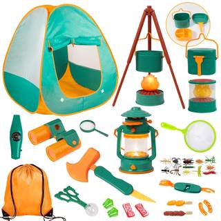 Meland Camping Play Set for Kids 3-6, Pretend Adventure Toy Gift | Pop-up tent, campfire, lantern, binoculars 
