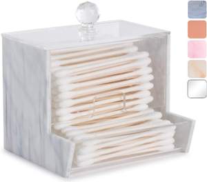 My Space Organizers Marble Acrylic Qtip Holder for Qtip Brand Cotton Swab Holder, Qtip Dispenser, Modern Bathr