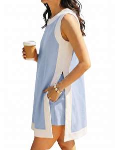 Hooever Women's 2 Piece Sets Casual Color Block Crewneck Short Sleeve Pullover Tops Matching Shorts with Pocke